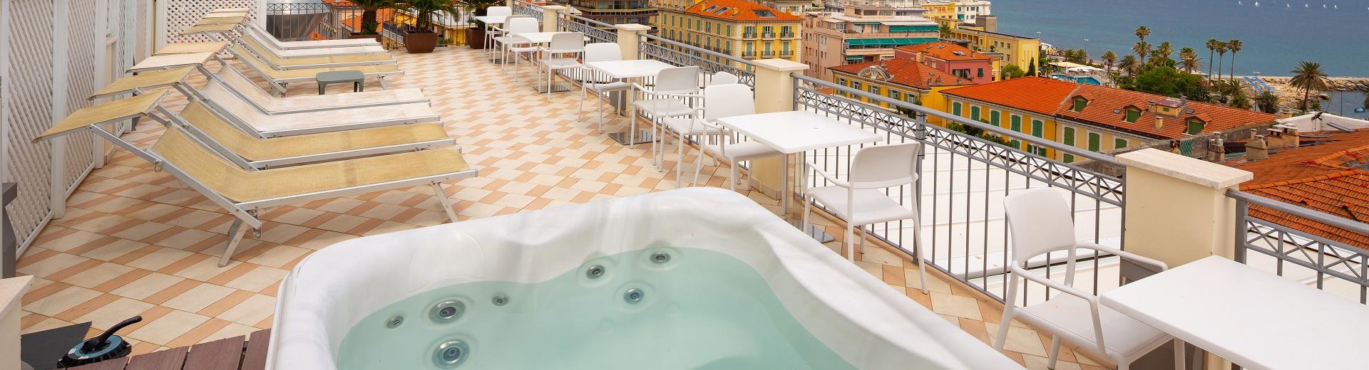 Relax in the rooftop terrace of our Sanremo hotel with jacuzzi