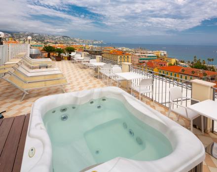Relax in the rooftop terrace of our Sanremo hotel with jacuzzi